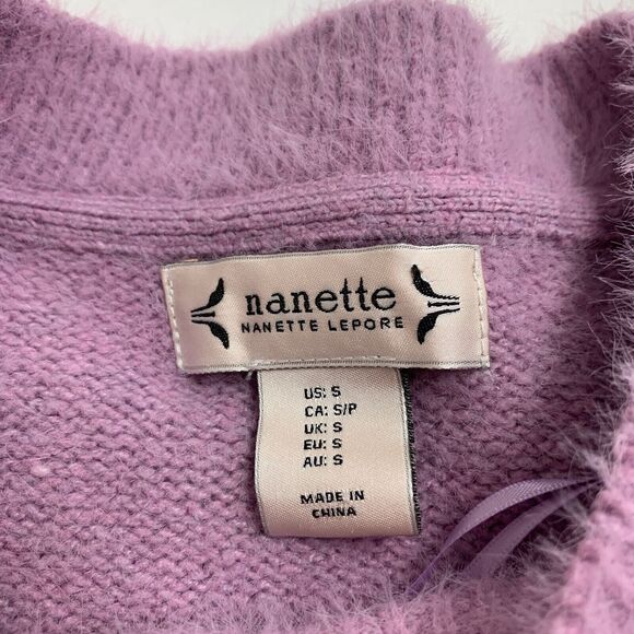 Nanette Lepore Cardigan Womens S Small Orchid Ice Button Fuzzy Cropped Sweater - Picture 8 of 11